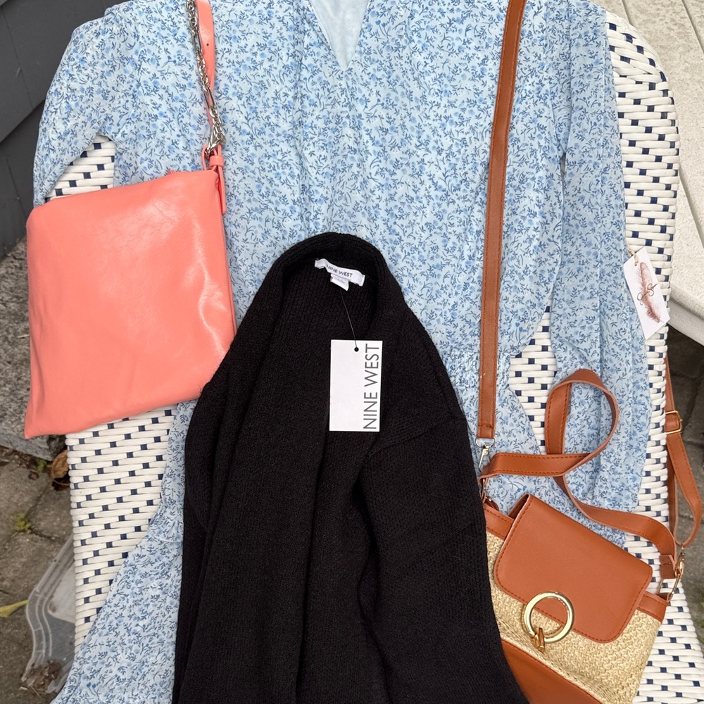 Bundle: Jessica simpNine West Black Cardigan, Mango bag, weave bag